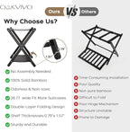 Fully Assembled Luggage Racks Set of 2, Bamboo Luggage Rack for Guest Room, Foldable Suitcase Stand with Fabric Storage Shelf for Bedroom, Hotel, Holds up to 165 lb, 26.77 x 16.93 x 22.5 Inches, Black