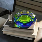 Coomin 5.9in Large Crystal Glass Ash Tray, Sparkly Cigarettes Cigar Ashtray, Ashtrays for Smokers Indoor Women Home Desktop Tabletop, Gifts for Men Women, Green