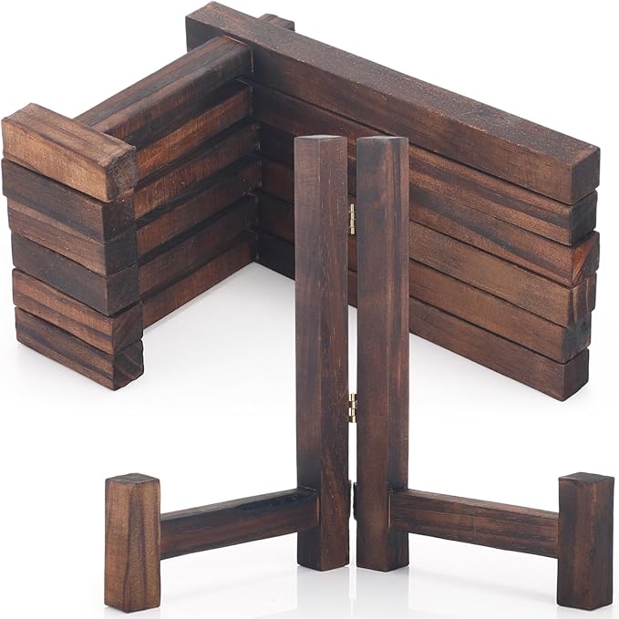 Geelin 3 Pack Plate Stands for Display 7 Inch Wooden Folding Plate Holders Rustic Solid Wood Easel Holders for Decorative Picture Frames Art Tabletop Shelf Decorations