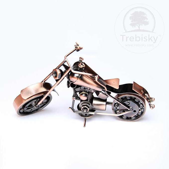 Trebisky Metal Motorcycle Sculpture (Copper Sportster) – Vintage Scrap Art Desk Decor for Office & Home, Unique for Dad, Men, Father, or Biker Enthusiasts