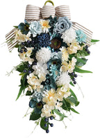 Idyllic 25 Inch Spring Blue Rose Door Hanging Artificial Floral Swag for Front Door Window Porch Stair Railing Spring Holiday Indoor Outdoor Home Decor