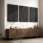 Large 3D Textured Framed Black Abstract Wall Art for Living Room, 3 piece Modern Minimalist Geometric Texture Artwork for Walls, Sandstone Art Pictures for Bedroom Hallway Office Wall Decor 24x36 In