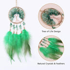 Pretty Jolly Small Tree of Life Crystal Stone Dream Catchers Green Feathers Mini Dreamcatchers for Cars Rear View Mirror Hanging Decoration Good Luck Travel Charm Bedroom Ornaments for Women Girls