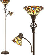 GyroVu Tiffany Floor Lamp, Torchiere Floor Lamps with Stained Glass Shade, 70" Tall Standing Lamp with Adjustable Gooseneck Reading Lamp for Living Room Bedroom Office, Bulbs Included