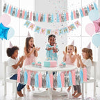 Pink Blue and Silver Tissue Paper Tassel Banner for Gender Reveal Birthday,Baby Shower Party Decorations,15 Pcs