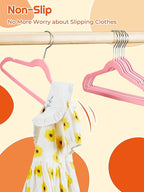HOUSE DAY 14 Inch Kids Velvet Hangers 50 Pack, Durable Big Kids Hangers, Non Slip Kid Felt Hanger for Youth, Cute Childrens Hanger for Closet, Pink