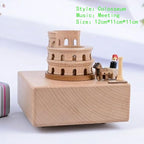 Natural Solid Wood Handcrafted Beech Wooden, Musical FigureTotoro/Carousel/Fairy/Ballerina Figurine,Rotating Hand Crank Mechanism Music Box,Musical Decorations (Colosseum)