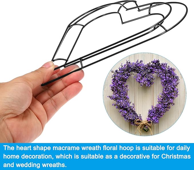 PATIKIL 8 Inch Christmas Wire Wreath Frame, Metal Heart Shape Dream Catcher Rings Macrame Wreath Floral Hoop for Home Car DIY Craft Wedding Wall Hanging Decorations, Black