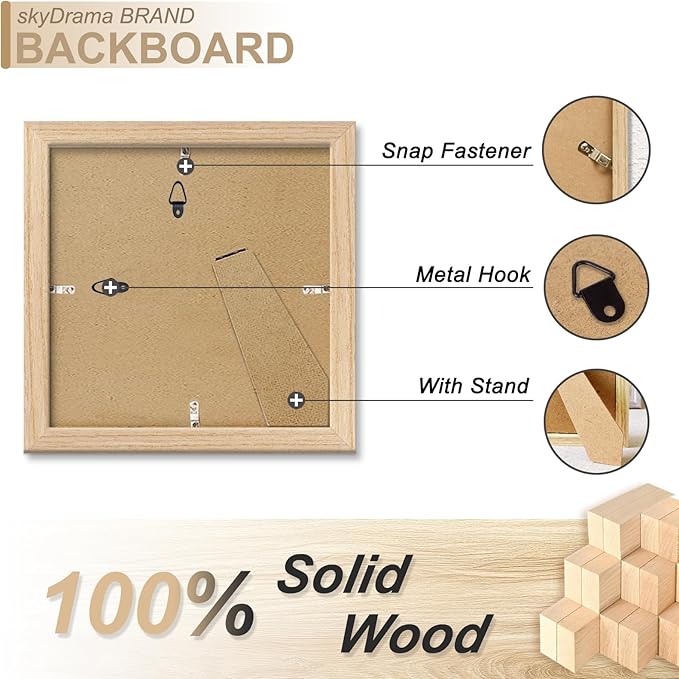 Natural Solid Wood 4x4 Picture Frame, Display 4 x 4 Inch Picture Poster Photo, Vertical & Horizontal Wall Hanging - 2 Pack/Natural/4"x4"