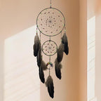 Dream Catchers for Adults with Luminous Beads Dream Catcher with 7 Chakra Handmade Wall Decor with Native Feather Hanging Ornament for Bedroom Brown