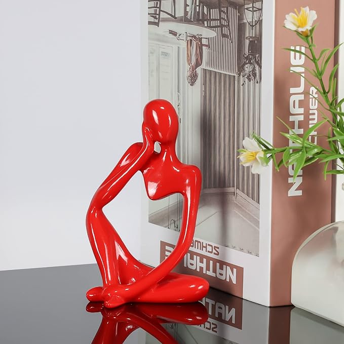 BMLCGJ Thinker Statue Gold Decor Abstract Art Sculpture, Golden Resin Collectible Figurines for Home Living Room Office Shelf Decoration, Great Gifts Ideas (Red)