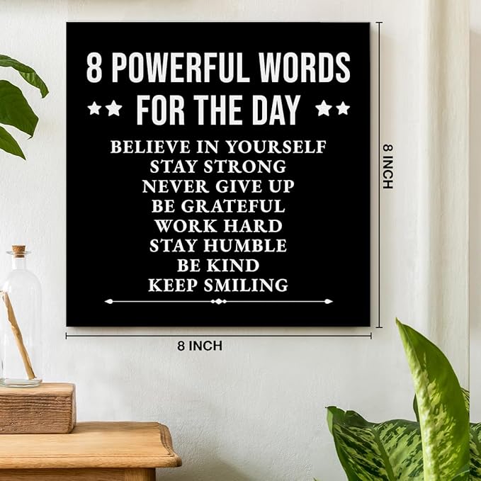 Inspirational Wall Decor, Motivational Canvas Painting Wall Art for Men Teen Boy, Black and White Positive Quotes Posters for Bedroom Living Room Classroom Gym Office (8 X 8 Inches, Framed)