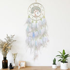 White Dream Catcher Wall Decor Crystal Tree of Life Dream Catchers with Luminous Bead Handmade Feather Dreamcatcher Wall Hanging Ornament for Bedroom Living Room Home Decor