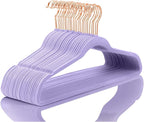 MIZGI Premium Velvet Hangers (50 Pack) Heavy Duty - Non Slip Felt Hangers - Velvet Suit Hanger Light Purple - Rose Gold Hooks,Space Saving Clothes Hanger