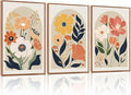 KAIRNE Boho Canvas Wall Art,Abstract Floral Wall Decor,Modern Minimalist Prints Set of 3(24”X36”),Botanical Wall Art Paintings,Bohemian Mid Century Artwork for Living Room Bedroom Office Decor,Framed