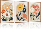 KAIRNE Boho Canvas Wall Art,Abstract Floral Wall Decor,Modern Minimalist Prints Set of 3(24”X36”),Botanical Wall Art Paintings,Bohemian Mid Century Artwork for Living Room Bedroom Office Decor,Framed