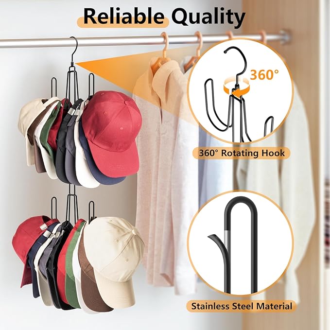 Hat Hangers for Closet, Stainless Steel Hat Organizer, Hat Racks for Baseball Caps, Cap Organizer for Baseball Caps, 1 Pack