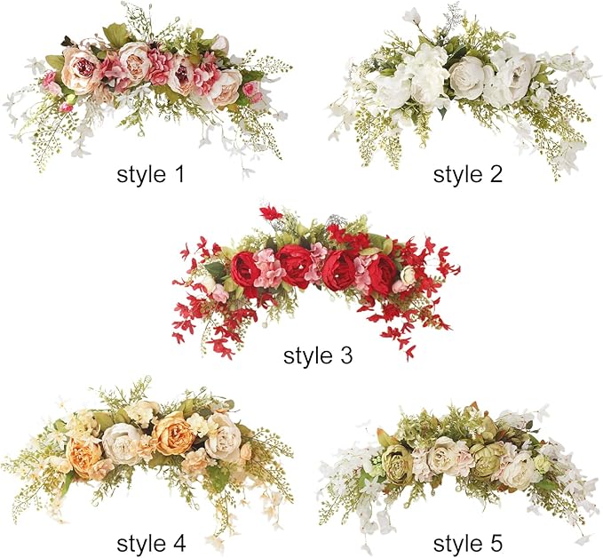 DULRLLY Artificial Peony Flower Swag, 30 in Wedding Arch Flowers, Faux Floral Swag for Lintel, Over The Door Decorative Swag, Rustic Artificial Floral Swag for Home Decor (1)