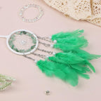 Pretty Jolly Crystal Stone Small Dream Catchers Green Feathers Mini Dreamcatchers with Beads for Cars Rear View Mirror Hanging Decoration Good Luck Travel Charm Bedroom Ornaments for Women Girls