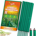 FIRIK Large Citronella Incense Sticks Outdoor, Thick Citronella Incense, Natural Lemongrass Incense Sticks for Home Pool Side Garden, Patio, Camping Trips, Porches, Courtyards, Farm, Backyard, 12 PCS