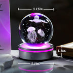 Movdyka 3D Crystal Ball Jellyfish Decor Figurine Marine Biology Gifts for Women Men Night Light, Laser Engraved Jellyfish Ornament Glass Snow Globe Room Art Decor Crafts