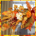 Artificial Fall Flower Swag Decor,27 Inch Autumn Decorative Floral Swag for Weeding,Artificial Silk Maple Leaf Flowers for Wall Home Front Door Decorations