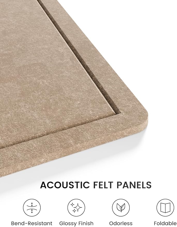 Fluxynara Bulletin Board, 23.6" x 17.5" Cork Board Alternative with 12 Safe Removable Adhesive Tabs, Foldable Felt Pin Board for Home Office, Classroom, Bedroom,Entryway for Walls—Taupe