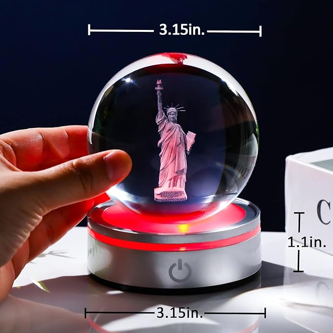 Movdyka 3D Crystal Ball Statue of Liberty Figurine New York City Souvenirs Gifts for Women Men Friends, Laser Etched Liberty Statue Ornaments Model with Light Base, USA Souvenir Decor NYC Gifts