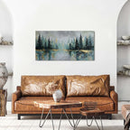 Green Forest Wall Art Vintage Fog Pine Trees Landscape Wall Decor Nature Green and Gold Forest Lake Scenery Canvas Prints Pictures Farmhouse Artwork for Kitchen Living Room Home Decorations 20x40"
