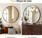 Bathroom Mirror for Wall, 24 Inch Round Mirror, Matte Black Metal Framed Circle Vanity Mirror for Bathroom Bedroom Living Room Entryway, Anti-Rust, Tempered Glass, Hanging or Leaning