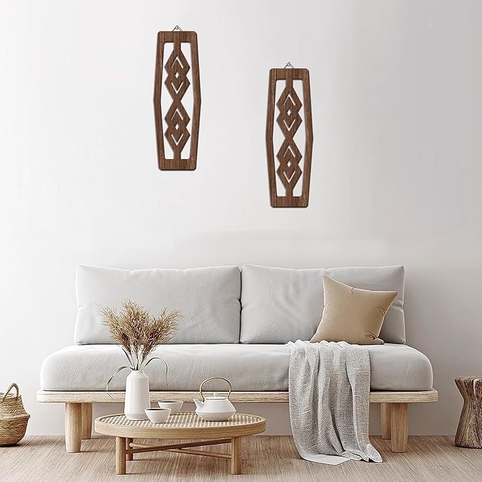 CAKIROTS 2 Pcs Mid Century Modern Wall Art Wood Wall Decor Modern Geometric Panels for Interior Wall Decor Panel Wall Art for Home Living Room (Dark Brown)