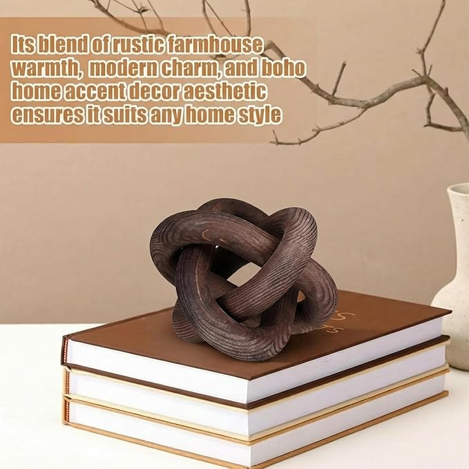 Yalikop 3 Link Wood Knot Decor Rustic Home Décor Accents Hand Carved Coffee Table Decoration, Boho Chain Link Decoration, Modern Shelf, Rustic Objects for Home Living Room Bedroom(Black Walnut)