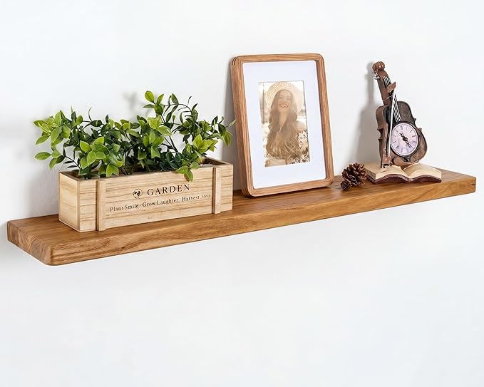 Marsmiles 40 inch Floating Shelves for Wall Solid Elm Wood Wall Mounted Shelves|Rustic Long Floating Shelves with Invisible Bracket for Bathroom Kitchen|Rounded Edge|Natural, 1 Pack