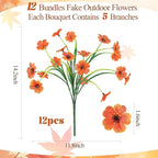 MACTING Artificial Fall Flowers for Outdoors 12 Bundles Faux Mums Plants Fake Silk Outdoor Flowers UV Resistant No Fade for Planters Front Door Porch Patio Outside Thanksgiving Autumn Decor,Orange