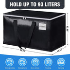 BlissTotes Moving Bags, Heavy Duty Moving Boxes with Zippers Top and Sturdy Handles, Storage Bags for Space Saving and Packing, Collapsible Moving Supplies, Storage Totes (93L, 2-Pack, Black)