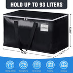 BlissTotes Moving Bags, Heavy Duty Moving Boxes with Zippers Top and Sturdy Handles, Storage Bags for Space Saving and Packing, Collapsible Moving Supplies, Storage Totes (93L, 4-Pack, Black)
