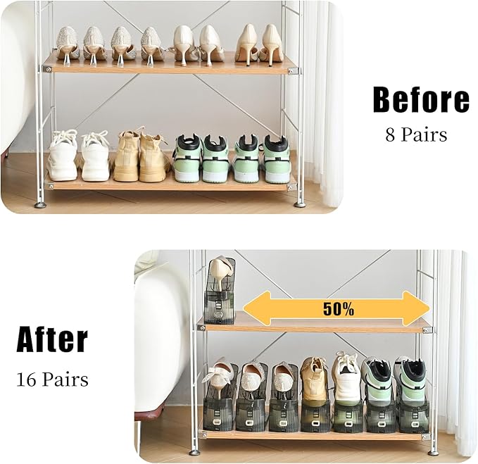 Shoe Slots Organizer, Clear Shoe Stacker, Adjustable Level Shoe Rack,Storage Space Saver for Sneakers Display (Grey Transparent, 2Pack)