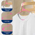 SereneLife 200 Pink Plastic Hangers Non-Slip Heavy Duty Coat and Clothes Hanger Set Slim Durable Space-Saving Closet Organizer Wardrobe Storage Home Bedroom 5.5 lb Capacity