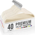 HOUSE DAY Ivory Velvet Hangers 40 Pack, Non Slip Clothes Felt Hanger Heavy Duty for Coat, Premium Slim Space Saving Suit Hangers for Closet Organizer, 360° Rotating Silver Hook