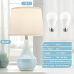 GyroVu 18" Table Lamp Set of 2, Ceramic Lamp Classic Beside Lamps Nightstand Lamp Modern Cute Lamp for Living Room, Bedroom & Office Rocker Switch Sky Blue-LED Bulbs Included
