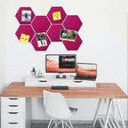8 Pcs Hexagon Felt Cork Bulletin Board Tiles, Self Adhesive DIY Bulletin Board Pin Board for Office School Home Wall Decor Memos Photos Display(Rose Red)