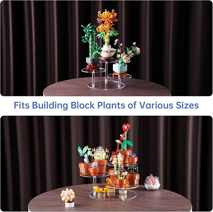 NiHome Clear Acrylic Display Stand for LEGO Botanical Collection Sets, Multi-Tier Showcase Figurine Display Shelf Riser for Collectibles and Room Decor, Perfume Riser Holder, Tabletop Plant Stand,2PCS