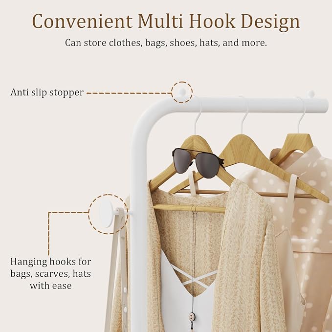 OUTBROS Metal Coat Rack, Coat Tree with Rock Base,L Shaped Freestanding Hall Tree, Clothes Hanger Stand Suitable for Bedroom, Hallway, Entrance, 15.3 x 10.2 x 70.8 inch, White