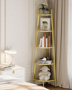 CHOEZON 5-Tier Corner Shelf, 59.6” Corner Storage Stand, Floorstanding Dispaly Rack, Tempered Glass Corner Bookshelf, Open Plant Stand, for Living Room, Bedroom, Study, Bathroom, Gold TCJ21GJ