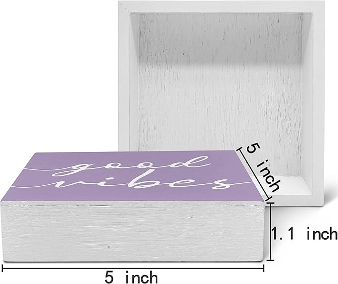 SRADMO Botanical Eucalyptus Leaves Wood Box Sign Desk Decor, Rustic Eucalyptus Leaves Wooden Block Box Sign Decoration For Home Office Shelf Table Decor (Purple)