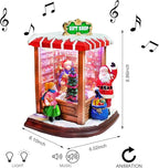 MOMENTS IN TIME Christmas Village Vintage Corner Gift Shop with Santa Claus LED Lights & Music, 8 Christmas Songs, Battery Operated, Handcrafted Polyresin Santa Figurine Holiday Decoration