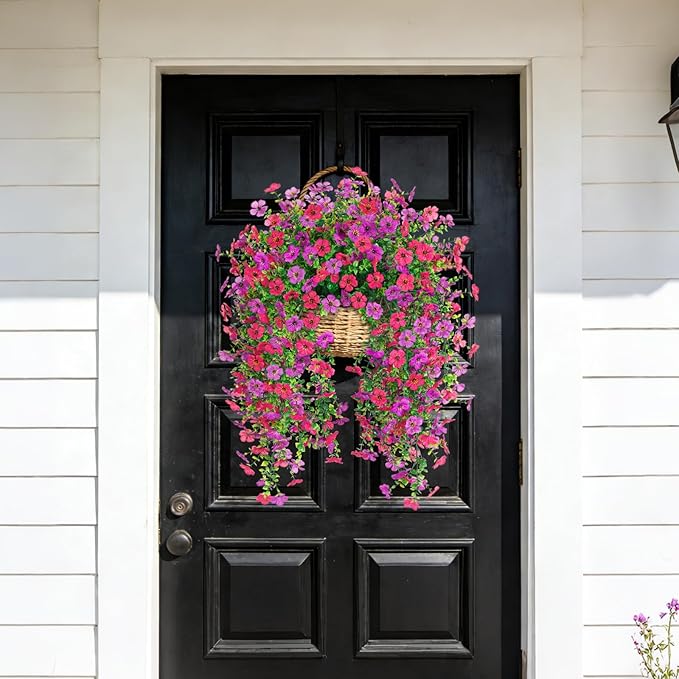 Fake Artificial Hanging Flowers for Outdoor Spring Decor 2PCS Faux Silk Flowers Plants for Outdoor Outside Planter UV Resistant Daisy for Porch Front Door Patio Balcony Yard Decor