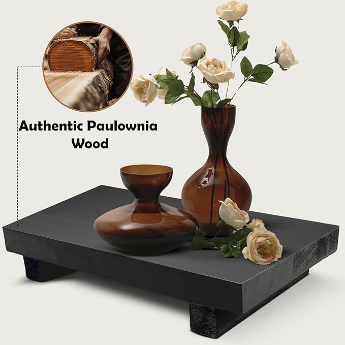 Rustic Pedestal Stand - Handmade Small Wood Tray - Soap Tray for Kitchen Sink, Bathroom (Black, 9 x 6 X 1.5 Inch)