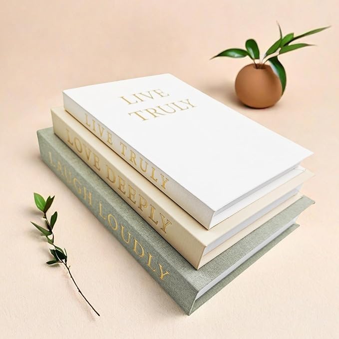 Aesthetic Decorative Books, Set of 3 Linen Fake Book Boxes, Faux Book Decor for Coffee Table, Bookshelf, Entryway Tables