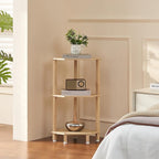 YUFAM 3-Tier Corner Shelf with Sturdy 5-Leg Base, Wooden Corner Bookshelf for Small Spaces, Small Corner Table for Living Room, Bedroom, Bathroom, Natural
